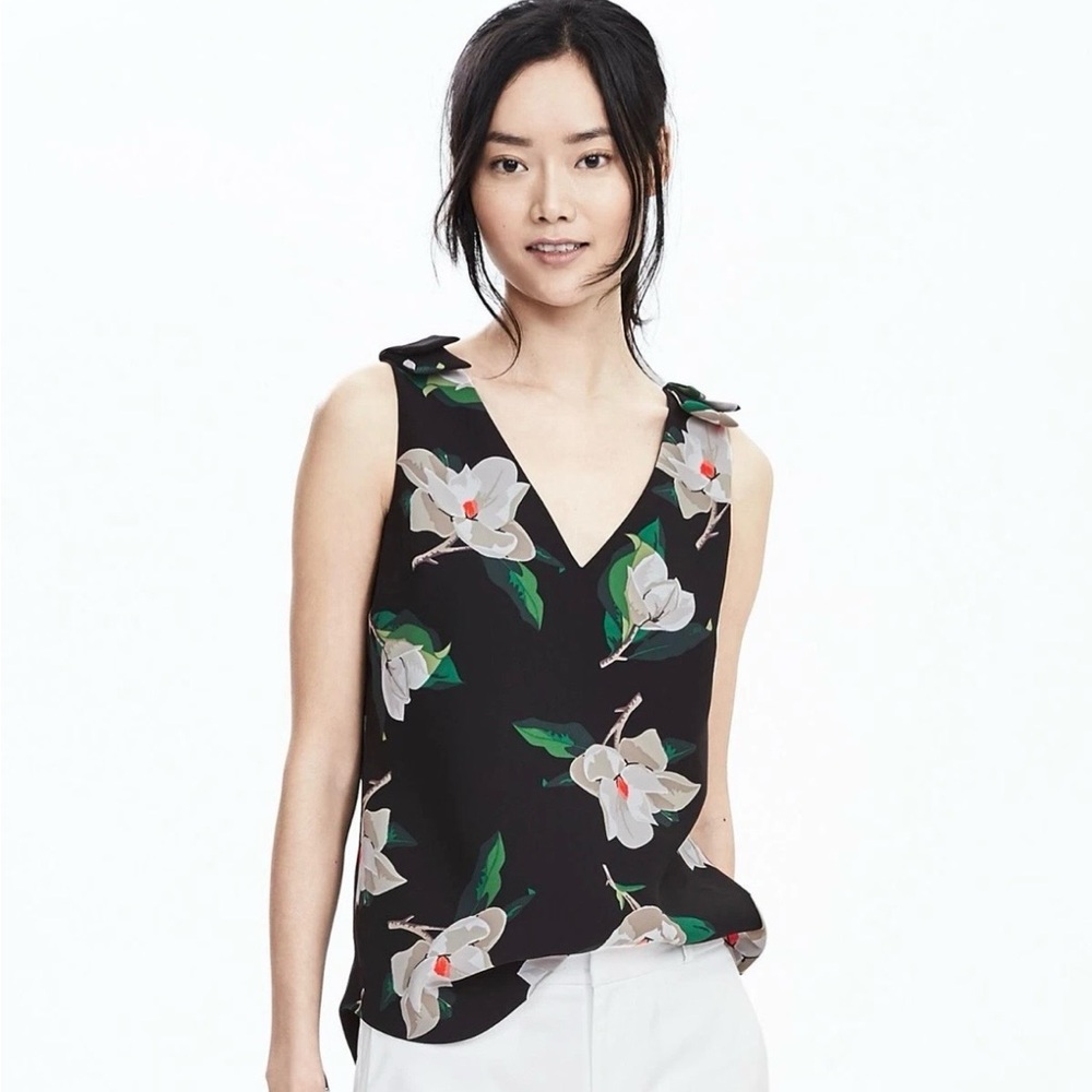 Banana Republic Petite Floral Sleeveless Bow Shoulder Top XS